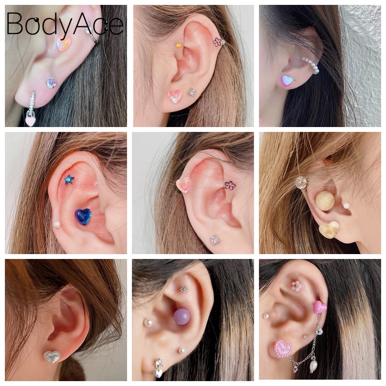 1 Khuyên Xỏ Cơ Thể Bằng Thép Không Gỉ Đính Pha Lê Cực Quang Hình Trái Tim Nhiều Màu Sắc