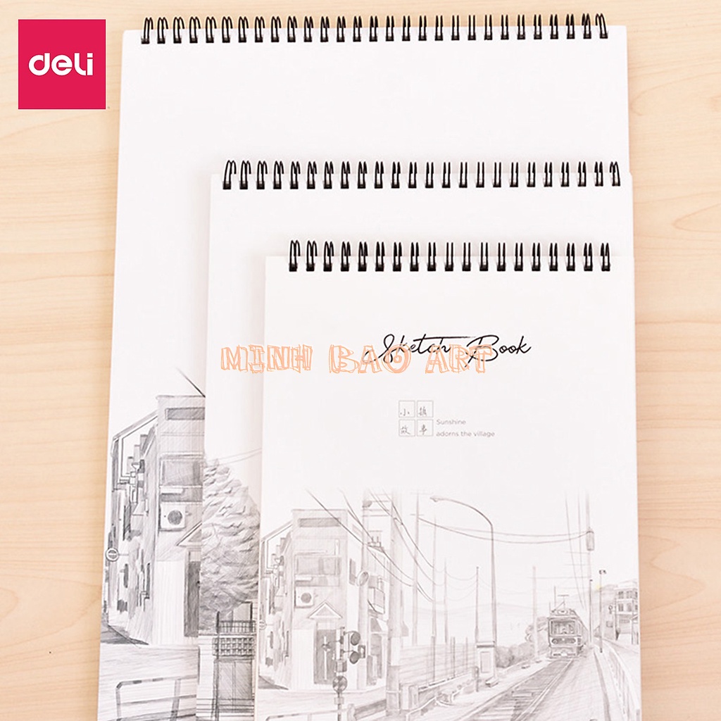 SỔ PHÁC THẢO 100GSM 40 TRANG LÒ XO KÉP NHIỀU KÍCH CỠ DELI SKETCHNOTE VẼ PHÁC HỌA, SKETCHPAPER, GIẤY MỊN TỰ NHIÊN-1 QUYỂN