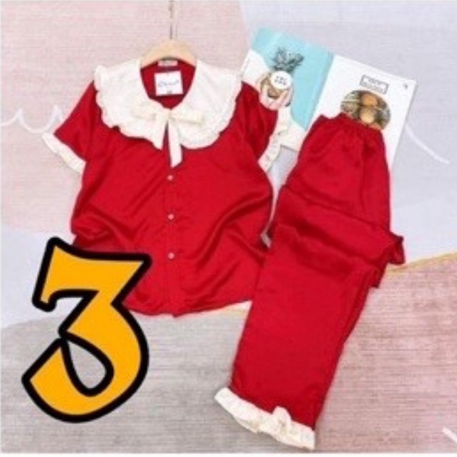 Đồ Bộ, Đồ Ngủ Pijama Nữ phối bèo Tiểu Thư cổ sen Quần Dài, Áo Cộc vải kate