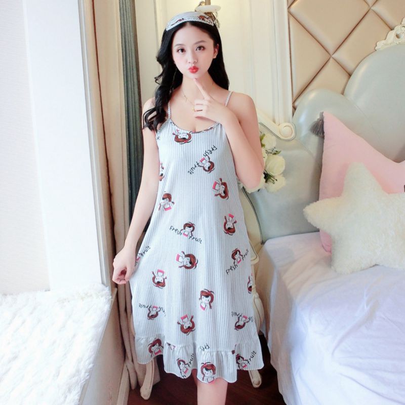 Đầm Ngủ Hai Dây In Họa Tiết Xinh Xắn Dành Cho Nữ