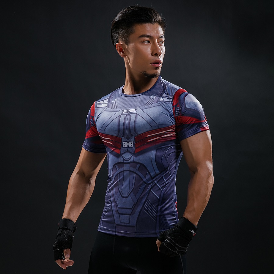 Áo thun khô nhanh in hình chủ đề Marvel Iron Man/ Captain America chất lượng cao dành cho nam HUQISHA