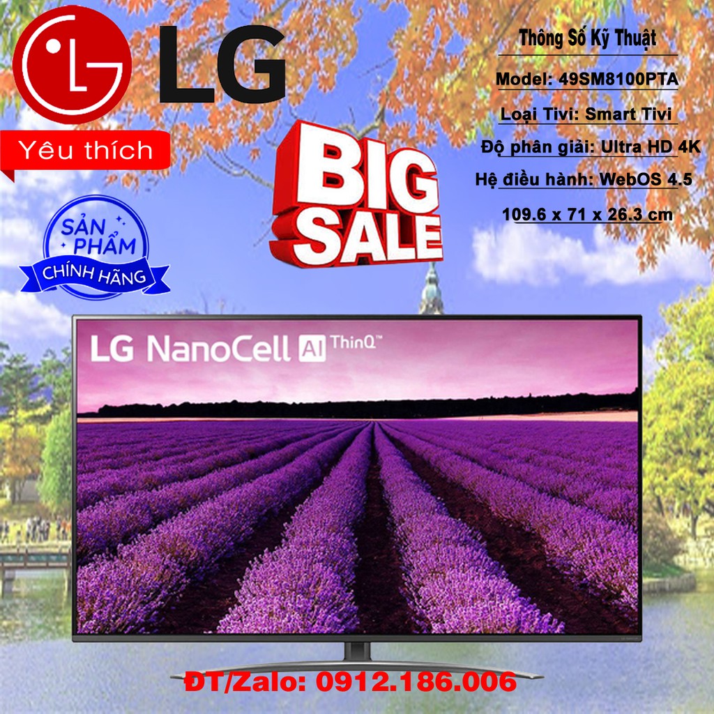 Smart Tivi NanoCell LG 4K 49 inch 49SM8100PTA - Chính hãng (Liên hệ với người bán để đặt hàng)