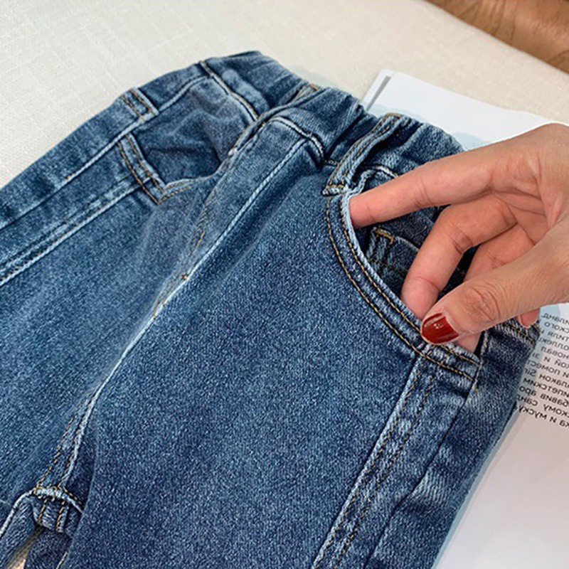 Quần Jeans Ống Loe Xẻ Tà Phong Cách Phương Tây Thời Trang Hàn Quốc Cho Bé Gái