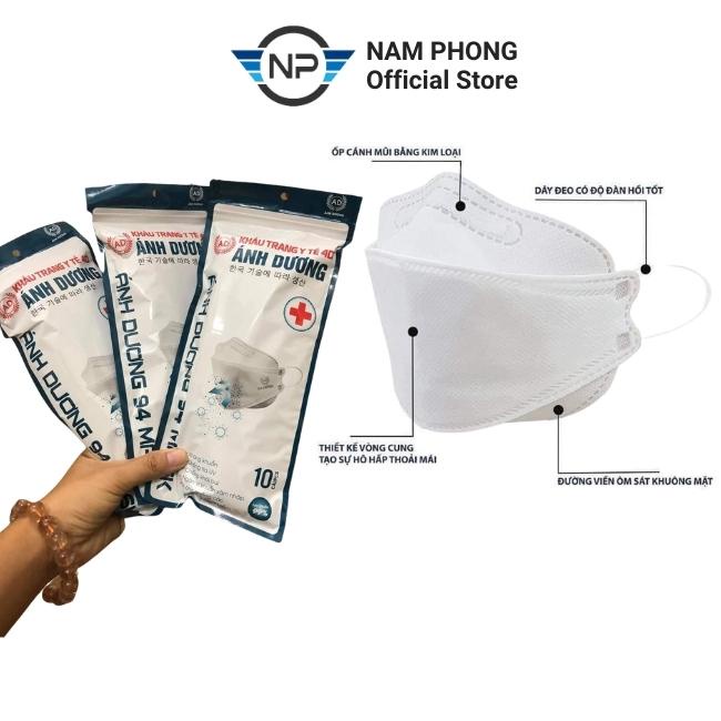 Khẩu trang 4D KF94 MASK công nghệ Hàn Quốc chống bụi mịn và kháng khuẩn, 4 lớp, màu trắng, gói 10 chiếc, namphong_store