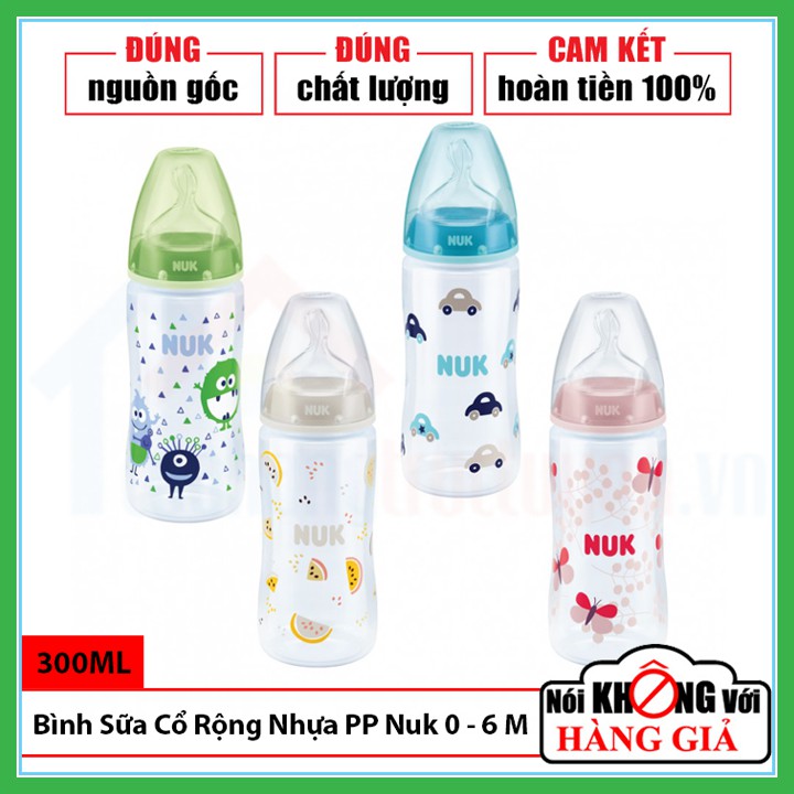 [CHÍNH HÃNG ĐỨC] Bình Sữa Cổ Rộng Nuk Nhựa PP 300Ml Núm Ti Silicone Dẹt Chỉnh Nha Premium Choice+ Cho Trẻ Dưới 6 Tháng