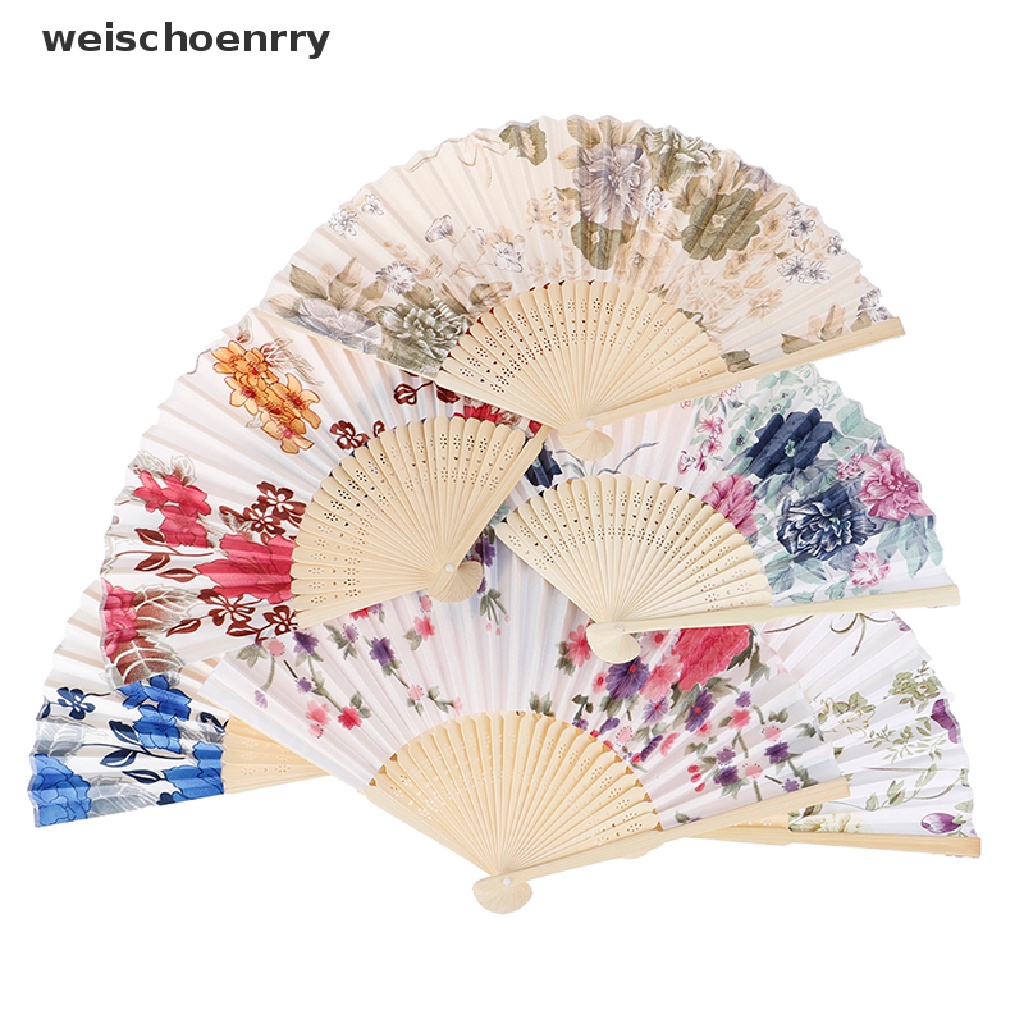 Quạt xếp cầm tay bằng lụa phong cách thanh lịch tùy chọn họa tiết