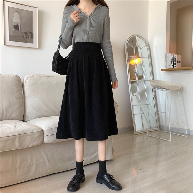 Chân Váy Midi Xiaozhainv Dáng Chữ A Lưng Cao Phong Cách Retro Hàn Quốc | BigBuy360 - bigbuy360.vn