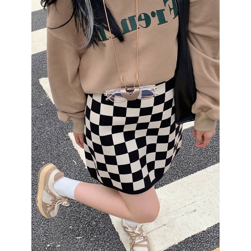 Chân Váy Chữ A Lưng Cao Họa Tiết Sọc Caro Thời Trang Hàn Quốc