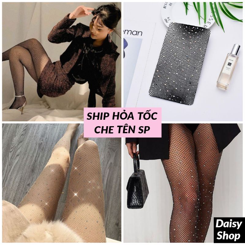 [Mã 44FASHIONSALE1 giảm 10K đơn 50K] Quần tất lưới đính hạt đá trắng lấp lánh - quần vớ mắt lưới nhỏ bling bling