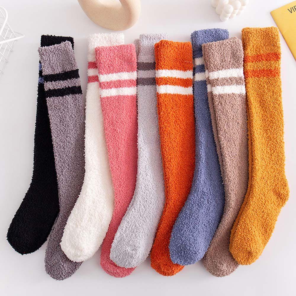 CLEOES Đôi Vớ Dài Bằng Lông Cừu San Hô Họa Tiết Kẻ Sọc Thoải Mái Thời Trang Thu Đông Nhật Bản Dành Cho Nữ