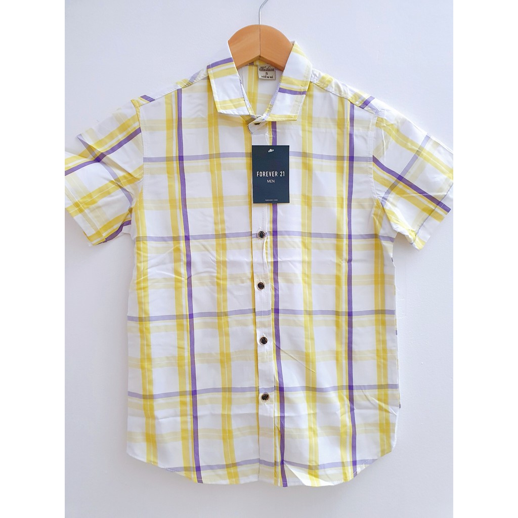 Áo sơ mi sọc caro tay ngắn vải cotton cho bé trai từ 5 tuổi đến 12 tuổi từ 23 đến 43 ký