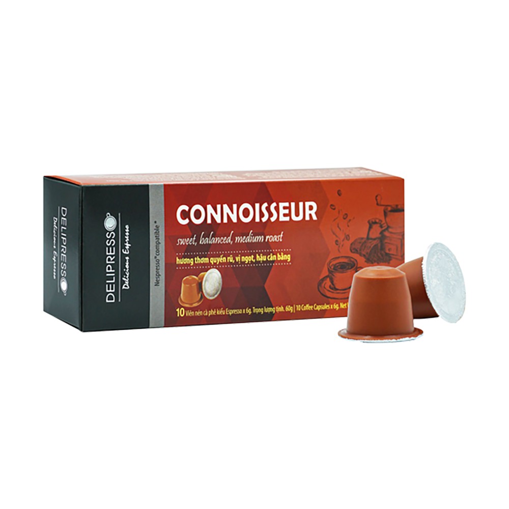 Cà Phê Viên Nén - Capsules - Delipresso - Connoisseur - 10 viên x 6g - Phương Vy Coffee