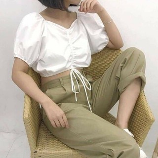 ÁO CROPTOP RÚT DÂY TAY PHỒNG - ÁO NỮ - ÁO LAPTOP