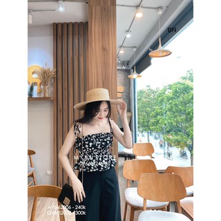 Set áo 2 dây hoa chun eo + quần suông cực hót hít