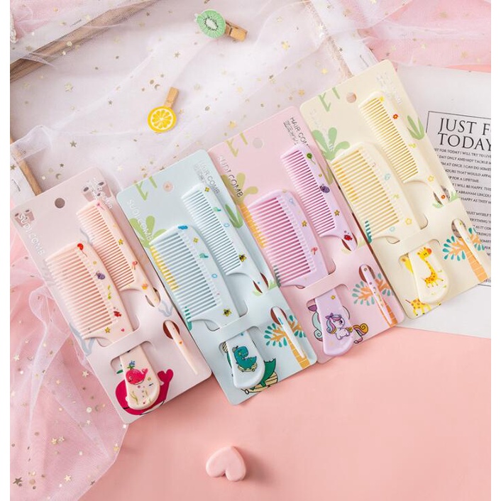 Set 2 Lược Chải Tóc Răng Nhọn Họa Tiết Hoạt Hình Phong Cách Hàn Quốc Cho Nữ
