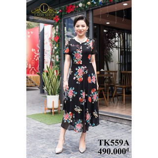 Đầm trung niên Đầm quý bà cao cấp Ladyshop Đầm xòe ren lưới in hoa TK559