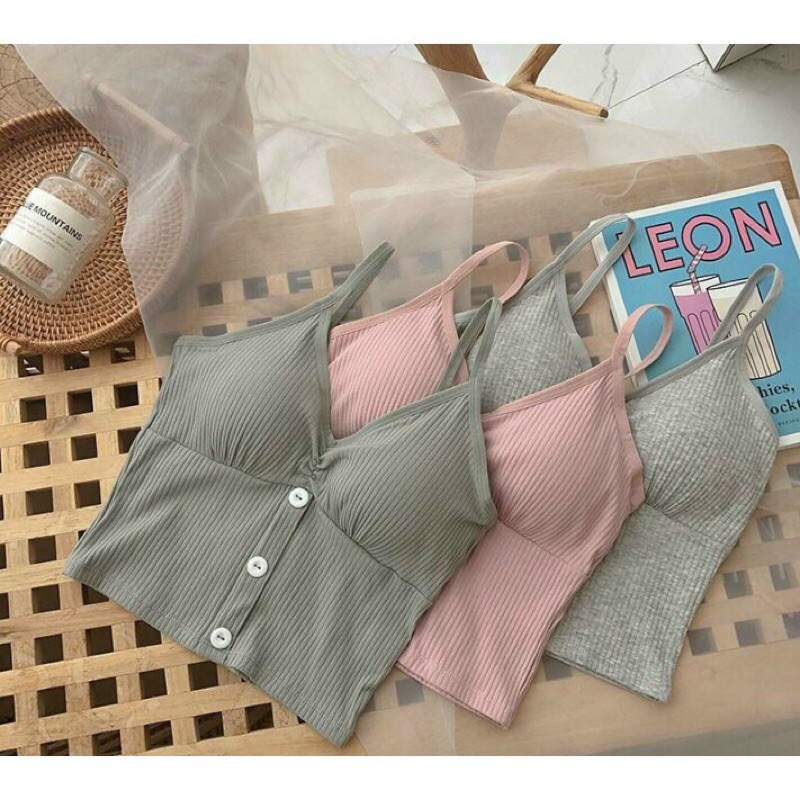 Áo bra 2 dây 3 khuy len tăm dáng croptop phối đồ cực xinh có đệm ngực 2079