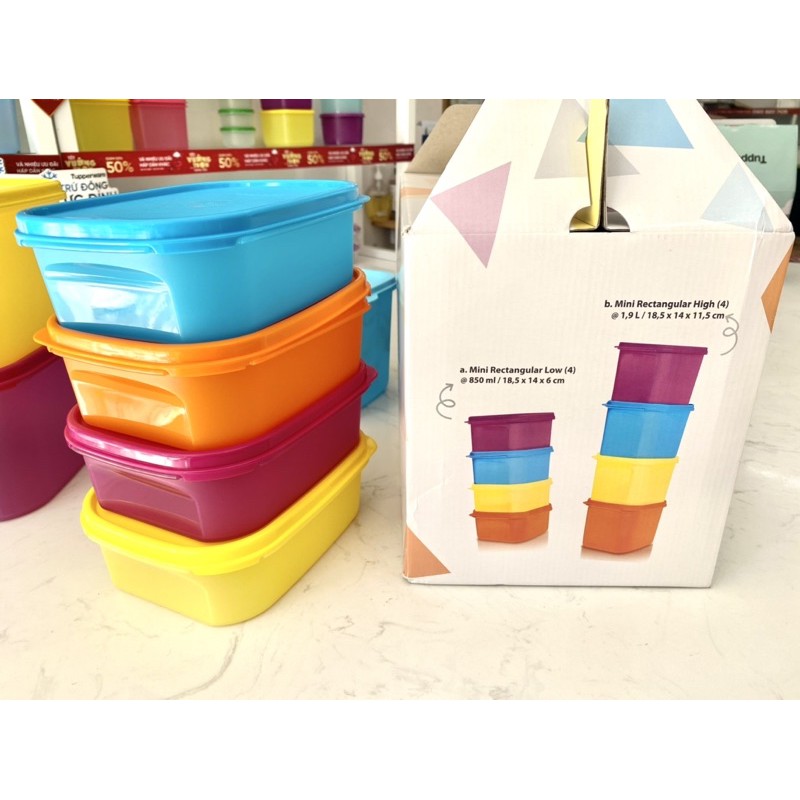 lẻ tupperware colorful rectangular set hộp bảo quản mát khô 250ml / 850ml / 1,9L