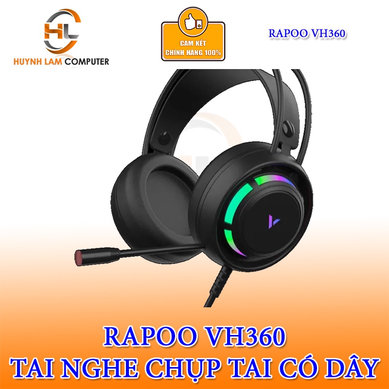 Tai nghe chụp tai Rapoo VH360 LED RGB kết nối cổng USB - Hàng chính hãng