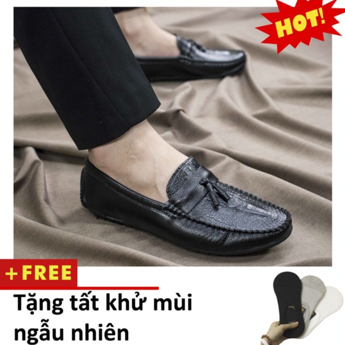 Giày Mọi Nam Đẹp Đế Khâu Có Chuông Vân Cá Sấu Màu Đen Sang Trọng - Shop Đảm Bảo Hàng Bán Ra Giống Hình Giày Mọi M117 (T)