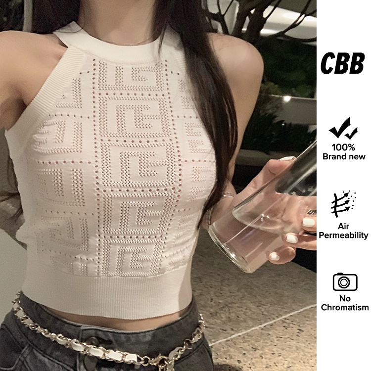 Porozi Áo croptop nữ dệt kim dáng ngắn không tay thời trang Hàn Quốc