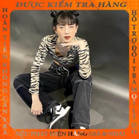 Quần jean nữ lưng cao ống rộng dáng suông màu đen cạp cao Gauni GD60 fdinh