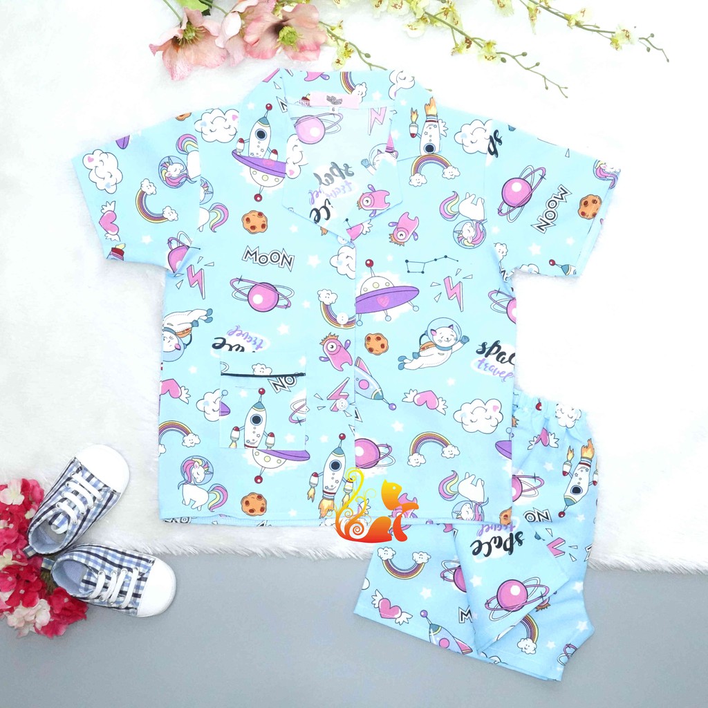 Đồ Bộ Mặc Nhà &quot;Vũ trụ&quot; Quần Đùi Pijama Kate Thái - Cho Bé 16 - 42kg.