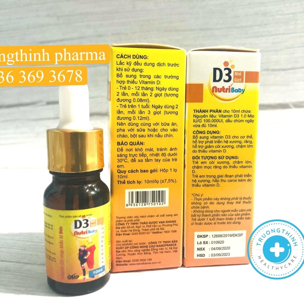 D3 cho bé Vitamin D3 cho trẻ sơ sinh, vitamin D3 NUTRIBABY, tăng hấp thụ canxi