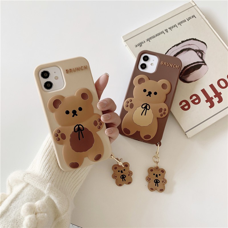 Ốp điện thoại silicon chống vỡ hình gấu đính nơ cho iPhone 11 Pro Max / 12 / X / 7 Plus / 8/6