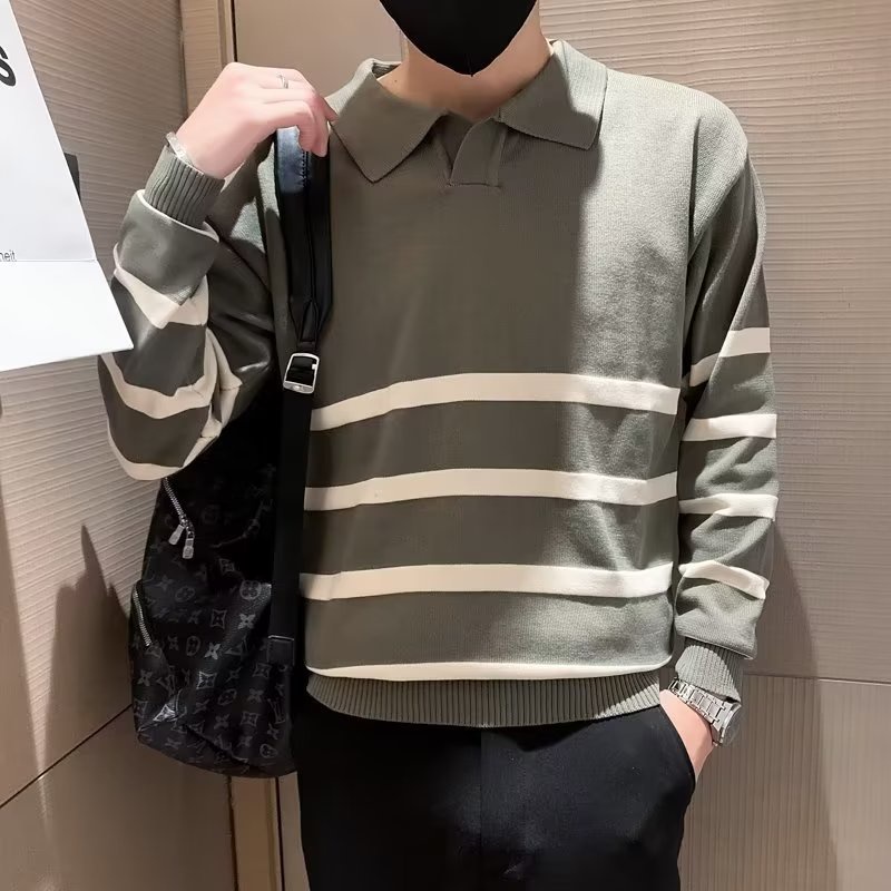 Áo Sơ Mi Dáng Rộng Họa Tiết Kẻ Sọc Thời Trang Hàn Quốc simple áo len nam bigsize fashion áo sweater cổ lọ áo sweater form rộng