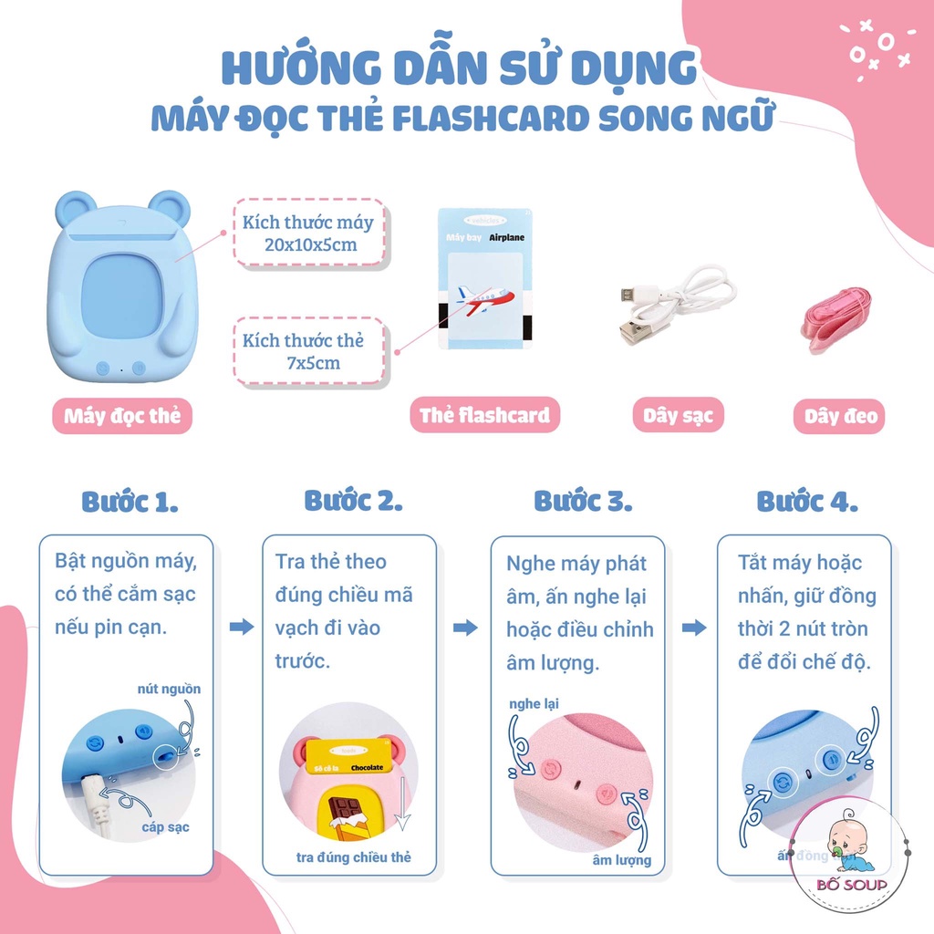 [Nhập SHOP40KID giảm 40k đơn từ 0đ] Máy đọc thẻ song ngữ cho bé phát triển ngôn ngữ Anh - Việt