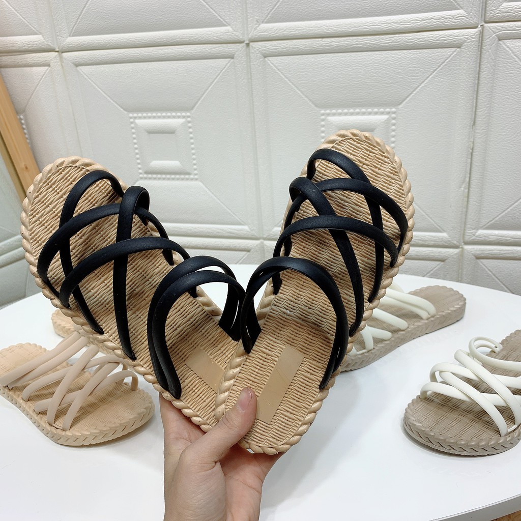 Sandal cao su 6 quai giầy dép thể thao nữ thời trang đế cao su đi làm đi chơi trong nhà êm chân 3K02