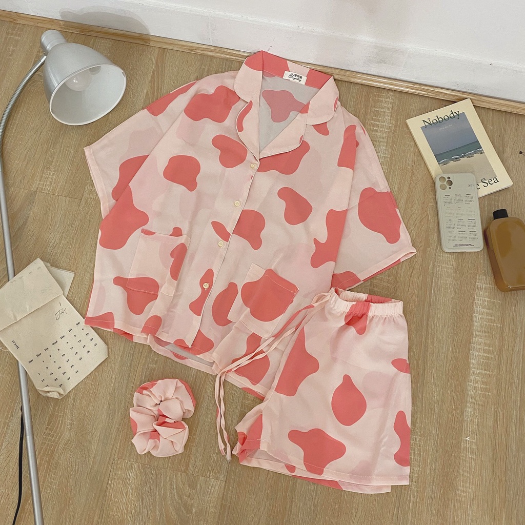 Bộ Ngủ Pijama hoạ tiết nhí , bộ ngủ lụa mango cao cấp( tặng kèm cột tóc cùng màu) | BigBuy360 - bigbuy360.vn