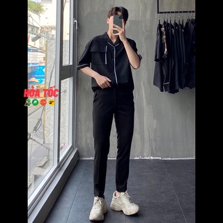 Áo sơ mi tay ngắn form rộng cổ vest túi hộp viền, thời trang unisex dành cho cả nam và nữ