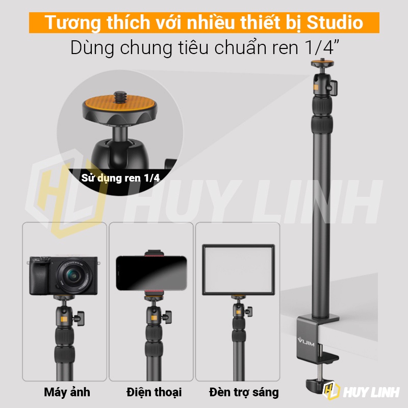 Tay ARM kẹp cạnh bạn ULANZI VIJIM LS02 - Stand điều chỉnh chiều cao quay TopShot 105cm