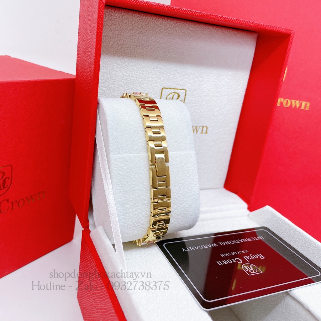 Đồng Hồ Nữ Royal Crown 2035 Đá Trắng Hồng Gold 34mm