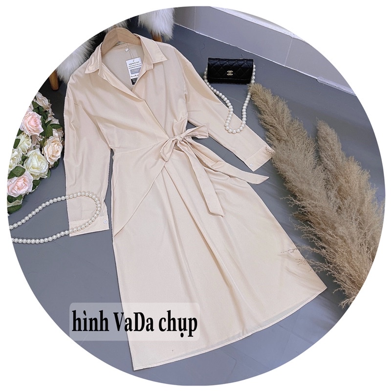 Váy Đầm kiểu cổ sơ mi dáng dài cột eo màu Kem nhẹ nhàng đi làm , dự tiệc xinh iu -Thời Trang VADA (VD122) | BigBuy360 - bigbuy360.vn