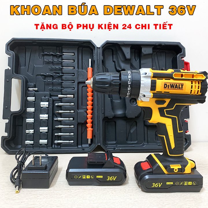 Máy khoan pin D-WALT 36V 3 chức năng, 100% lõi đồng, Tặng 24 chi tiết phụ kiện