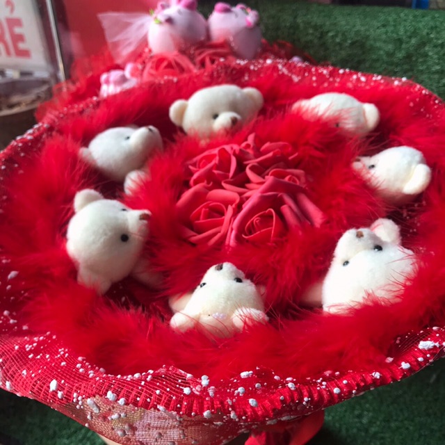 Hoa gấu bông 7 gấu đỏ