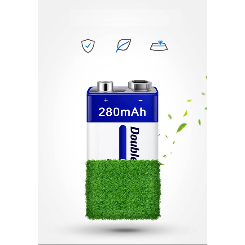 Pin sạc 9V 280mAh Doublepow, pin vuông sạc lại chuyên dụng cho đồng hồ vạn năng, đo điện và thiết bị gia dụng