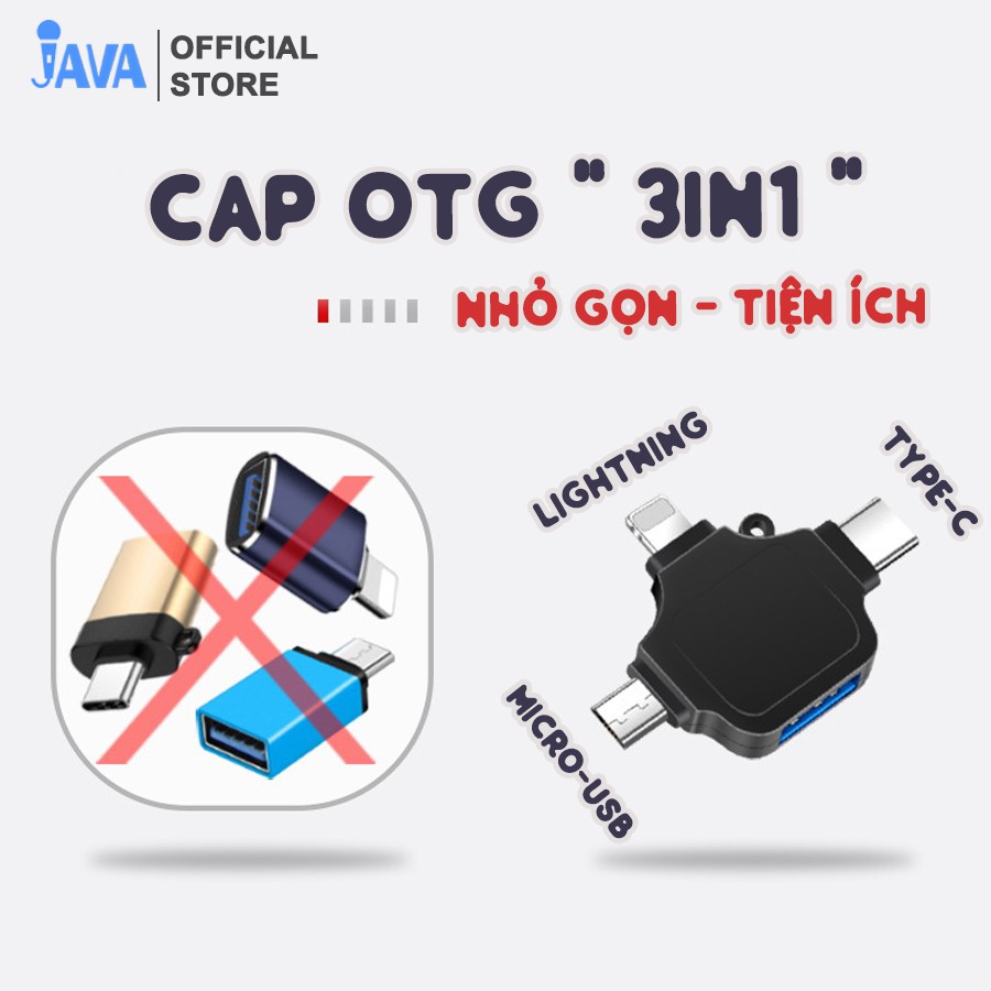 [CÁP 3in1 ] Đầu chuyển OTG 3 đầu Lightning/ Micro/ Type C sang USB - Truyền dữ liệu - Hỗ trợ kết nối bàn phím chuột