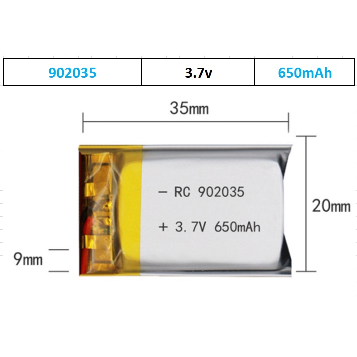 Pin Lithium - Ion 3.7V 902035 650mah