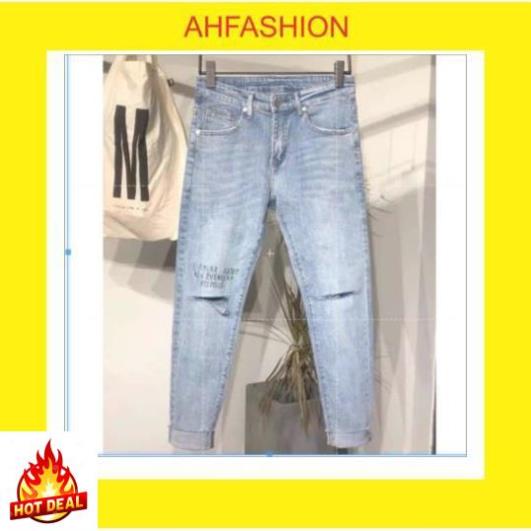 Quần jean nam rách gối chất bò cao cấp co giãn vải dày đẹp mẫu mới nhất AHFASHION Đẹp