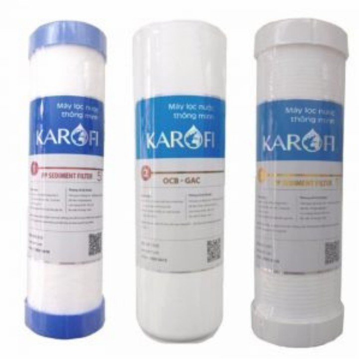 Bộ 3 lõi lọc 1, 2, 3 máy lọc nước Karofi - Hàng chính hãng - Thay được cho tất cả các loại máy