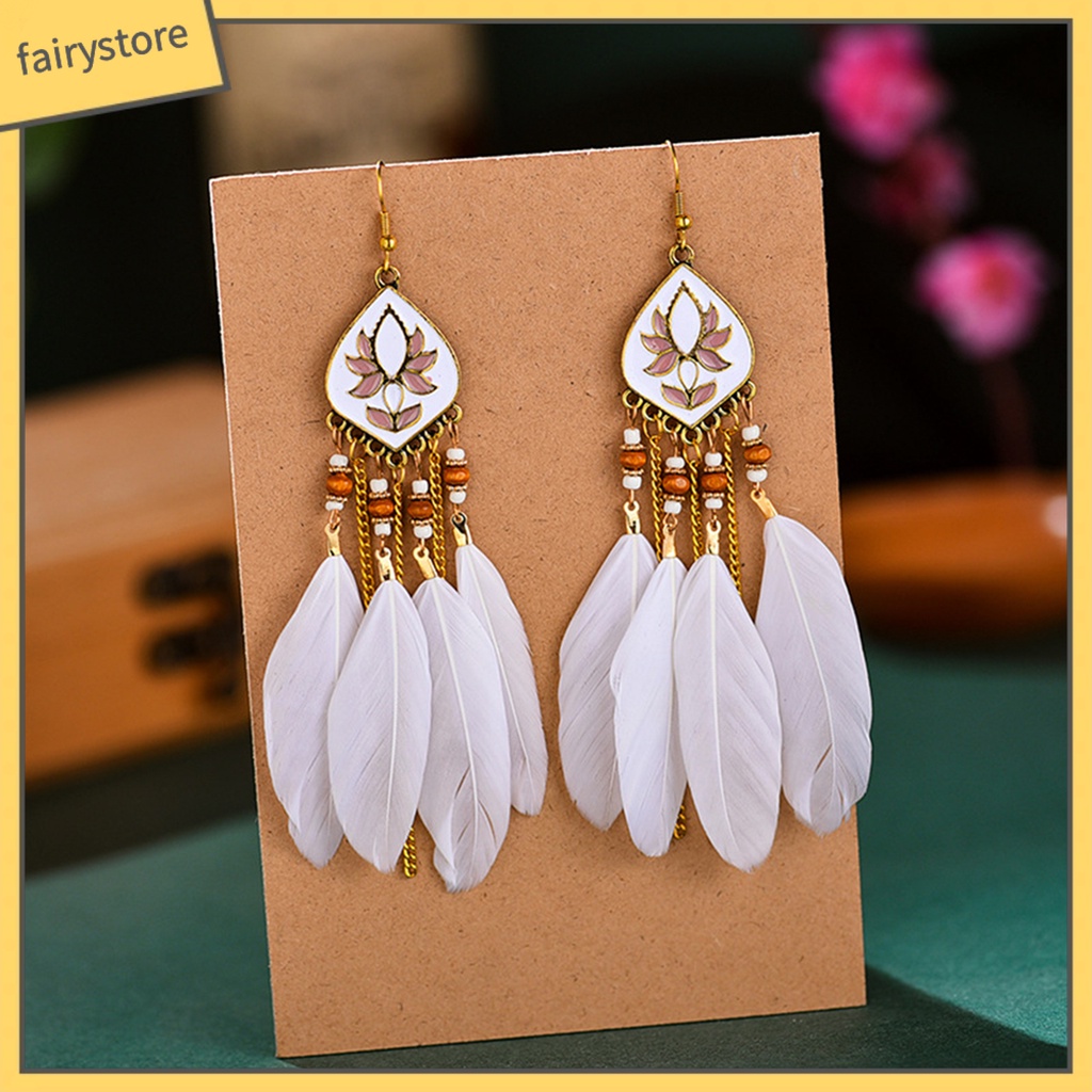 Khuyên Tai Dáng Dài Phối Lông Vũ Phong Cách Bohomian