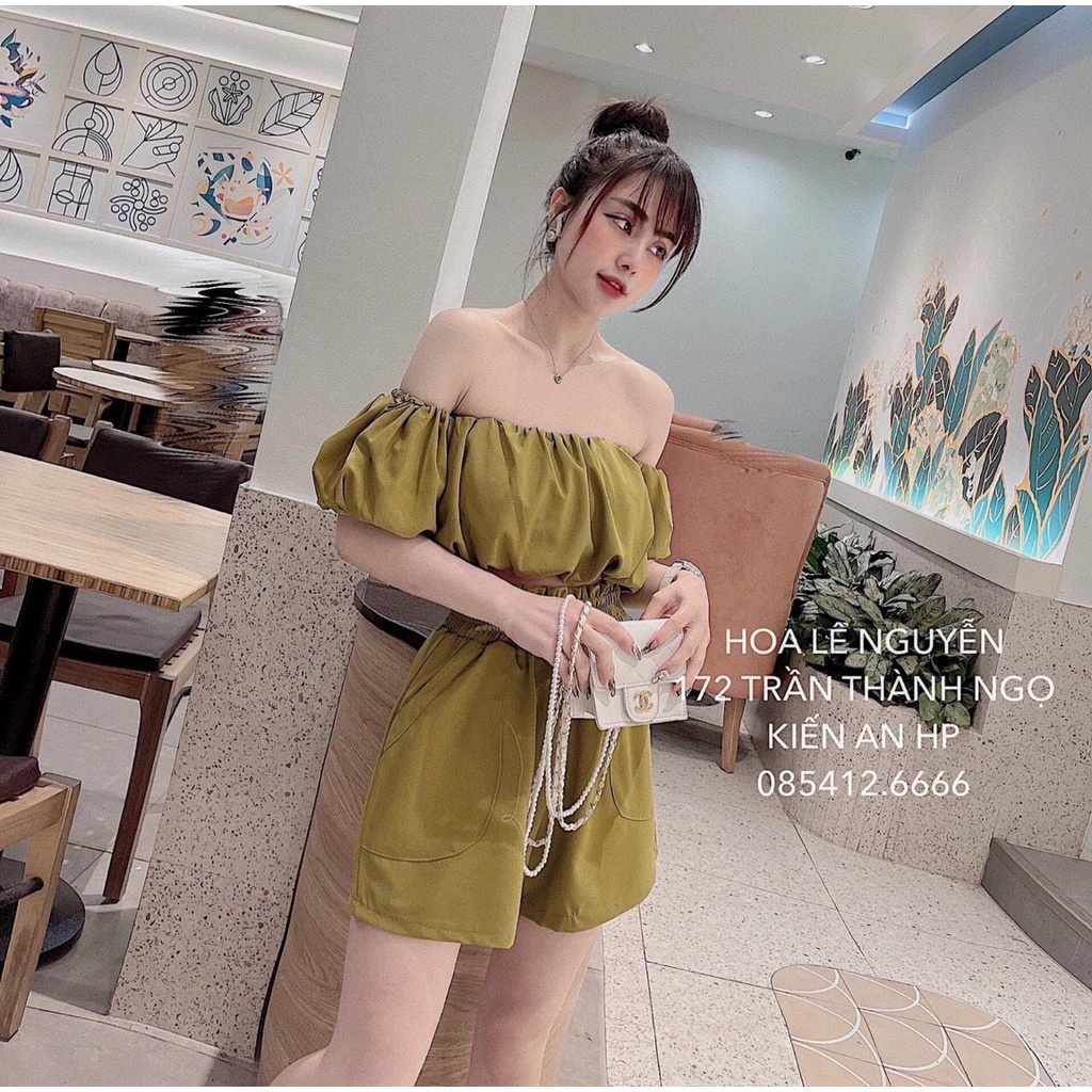 [Miễn phí ship 2022] Sét trể vai umi bèo, sét bộ đồ nữ áo trể vai mix quần đùi nữ siêu xinh