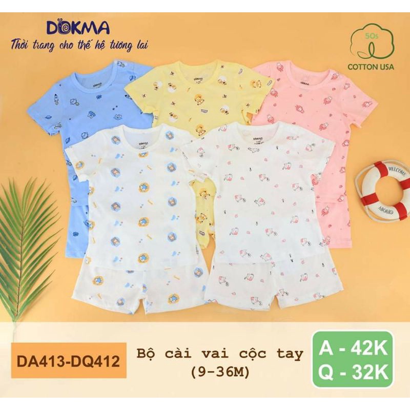(6-&gt;9 tháng) Bộ cộc tay cài vai Dokma, chất cotton Mỹ siêu mềm mát (DA413-DQ412)