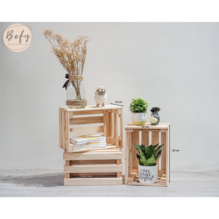 Thùng gỗ pallet / Khay gỗ trang trí tháo ráp + thanh dày - Size S - BEFY