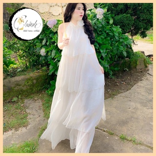 Đầm maxi tơ trắng hở lưng khoe dáng đi biển, chụp hình ngoại cảnh - chảnh maxi