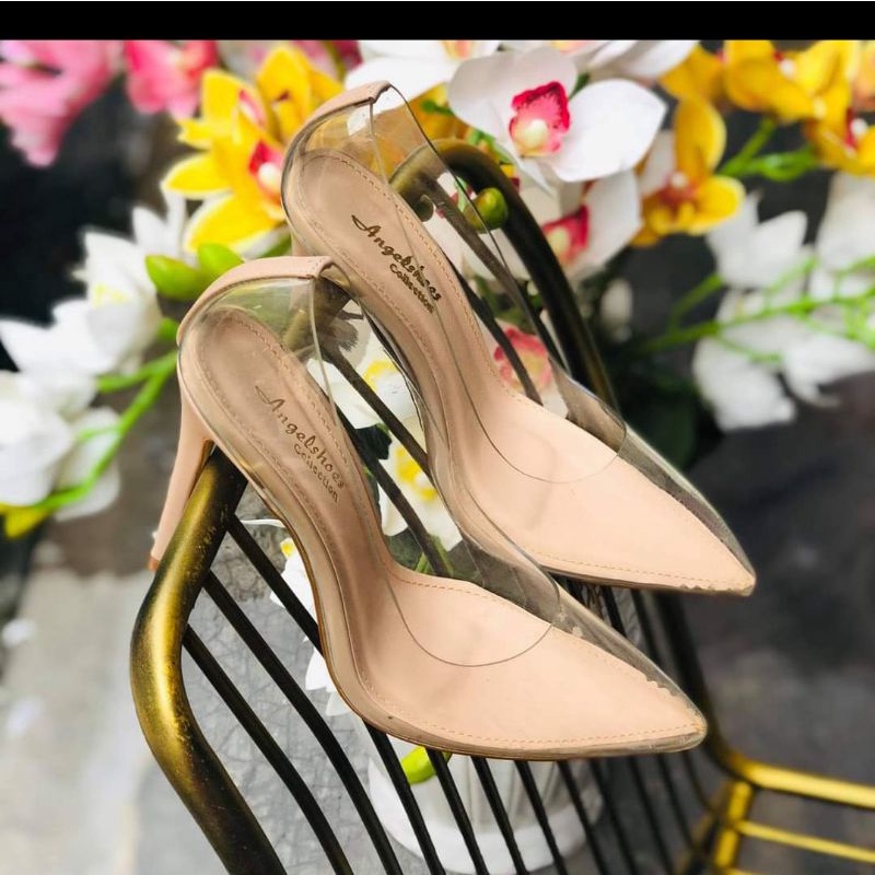 GIÀY CAO GÓT NỮ THỜI TRANG BÍT MŨI ,DÁNG LOUBOUTIN MICA TRONG SUỐT